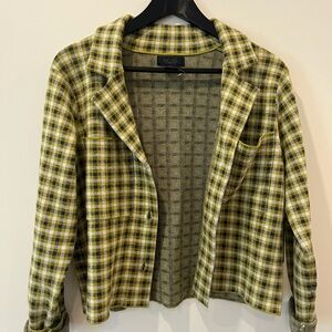 RACHEL Rachel Roy Yellow and Green Blazer Classic Gingham Check